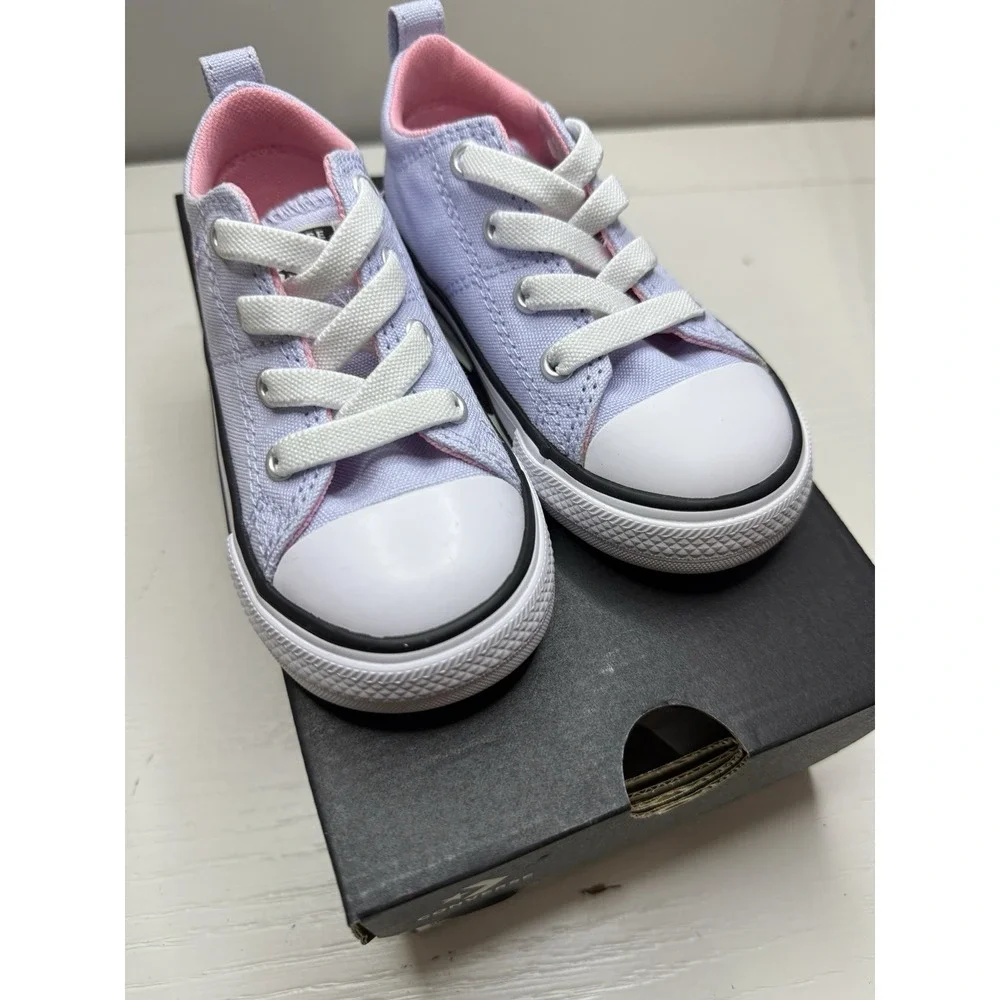 Converse All Star Infant Floral Embroidered Canvas Sneakers Lavender Pink Size 7